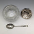 British antique cut glass jam pot silver plate lid & spoon